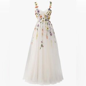 Ivory Floral Embroidered Tulle Wedding Dress with corset back